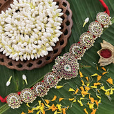 Vriksham Dual Peacock & Floral Precious Kemp Hipbelt-Pearl-Red Green & White-G20491